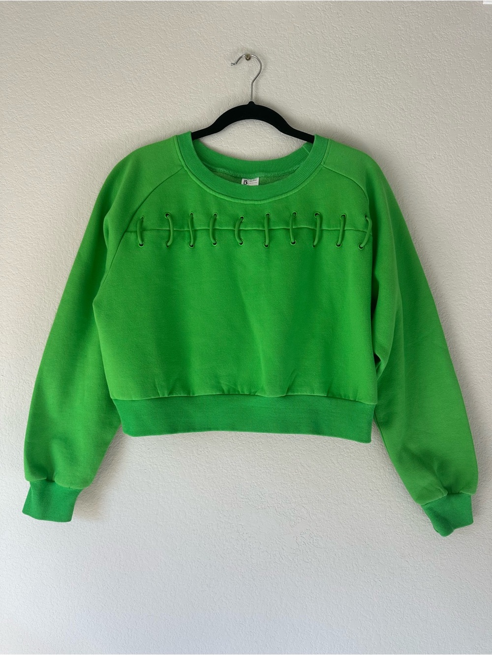 Buff Bunny Green Lace-Detail Crop Sweatshirt - Women’s Large